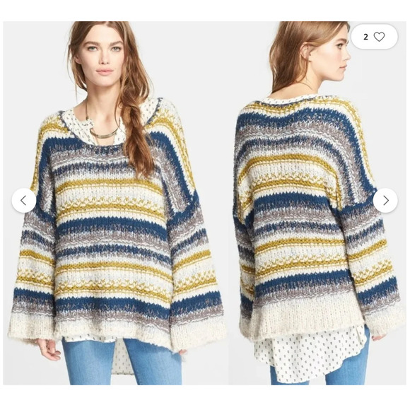 FREE PEOPLE Chunky Knit Oversized Wool Sweater M - Picture 1 of 5